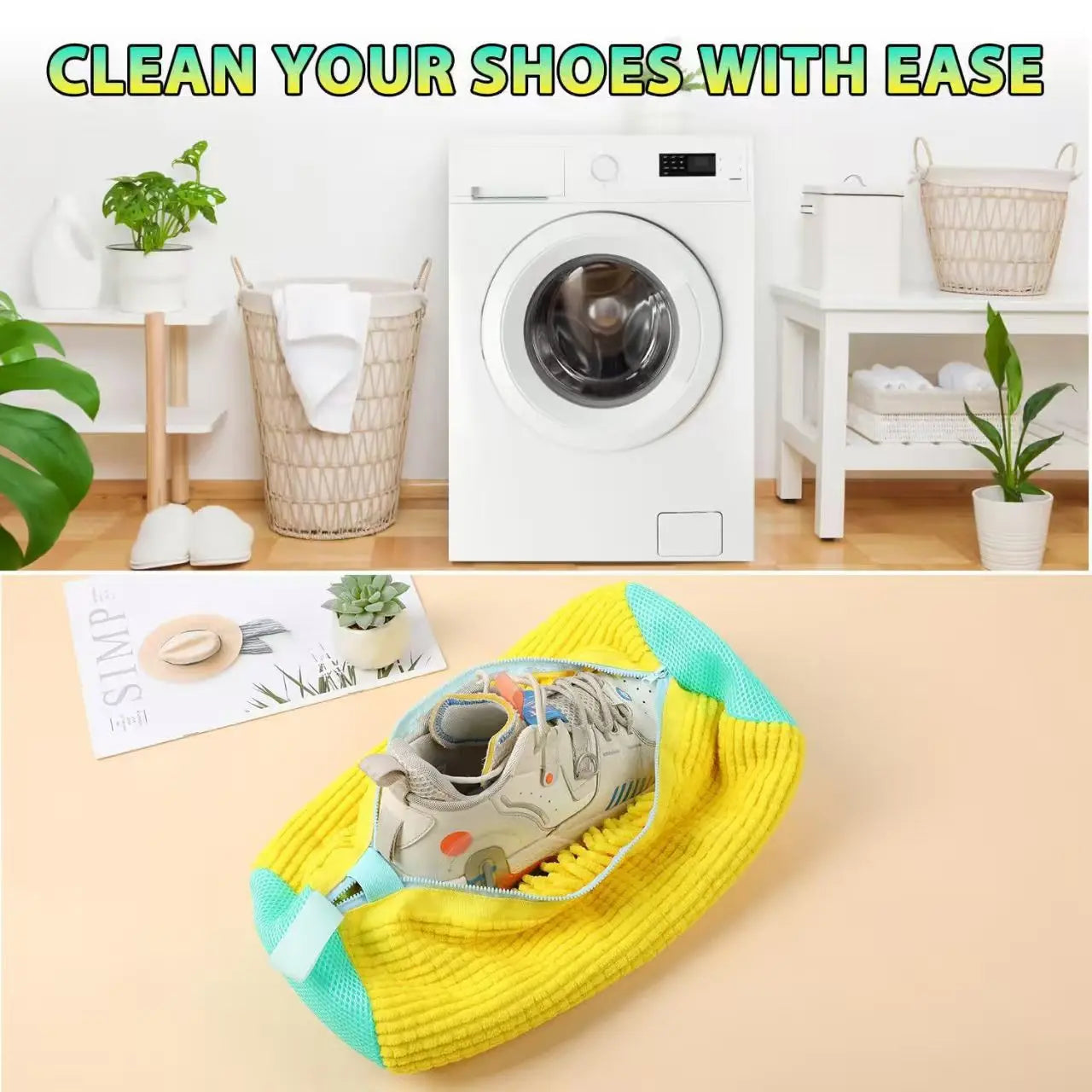 Shoe Washing Machine Bag with Soft Bristle Brush Set - Durable Laundry Bag & Liquid Shoe Cleaner Brush for All Shoes