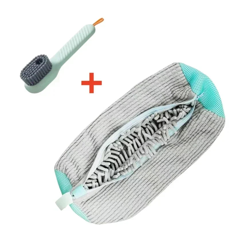 Shoe Washing Machine Bag with Soft Bristle Brush Set - Durable Laundry Bag & Liquid Shoe Cleaner Brush for All Shoes